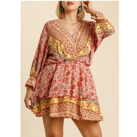 Umgee Boho Gypsy Floral Layered Mini Dress - Picture 3 of 6